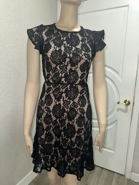 Express Black Lace Mini Dress with Nude Lining